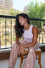 Rose Indian embroidered linen pants