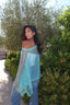 Aqua studded knit off shoulder top