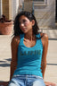 Indigo embroidered lune tank top