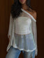 White knit studded off shoulder top