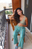 Indigo embroidered linen pants