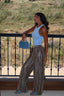 Brown embroidered linen pants