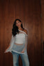 White knit studded off shoulder top