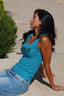 Indigo embroidered lune tank top