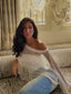 White knit studded off shoulder top
