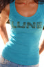 Indigo embroidered lune tank top