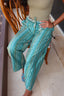 Indigo embroidered linen pants
