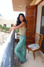 Indigo embroidered linen pants