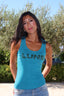 Indigo embroidered lune tank top
