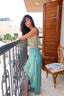 Indigo embroidered linen pants