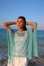 Aqua studded knit off shoulder top