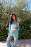 Aqua studded knit off shoulder top