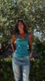 Indigo embroidered lune tank top